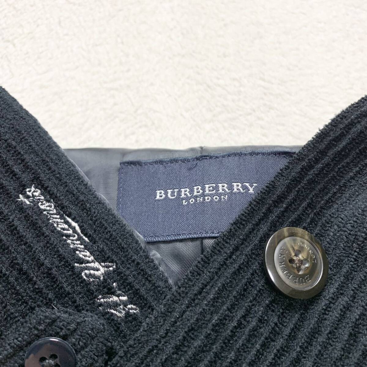 バーバリーロンドン【極上のコーデュロイ】BURBERRY LONDON テーラードジャケット アンコン ブレザー 刻印ボタン ブラック M 三陽商会 1円_画像6