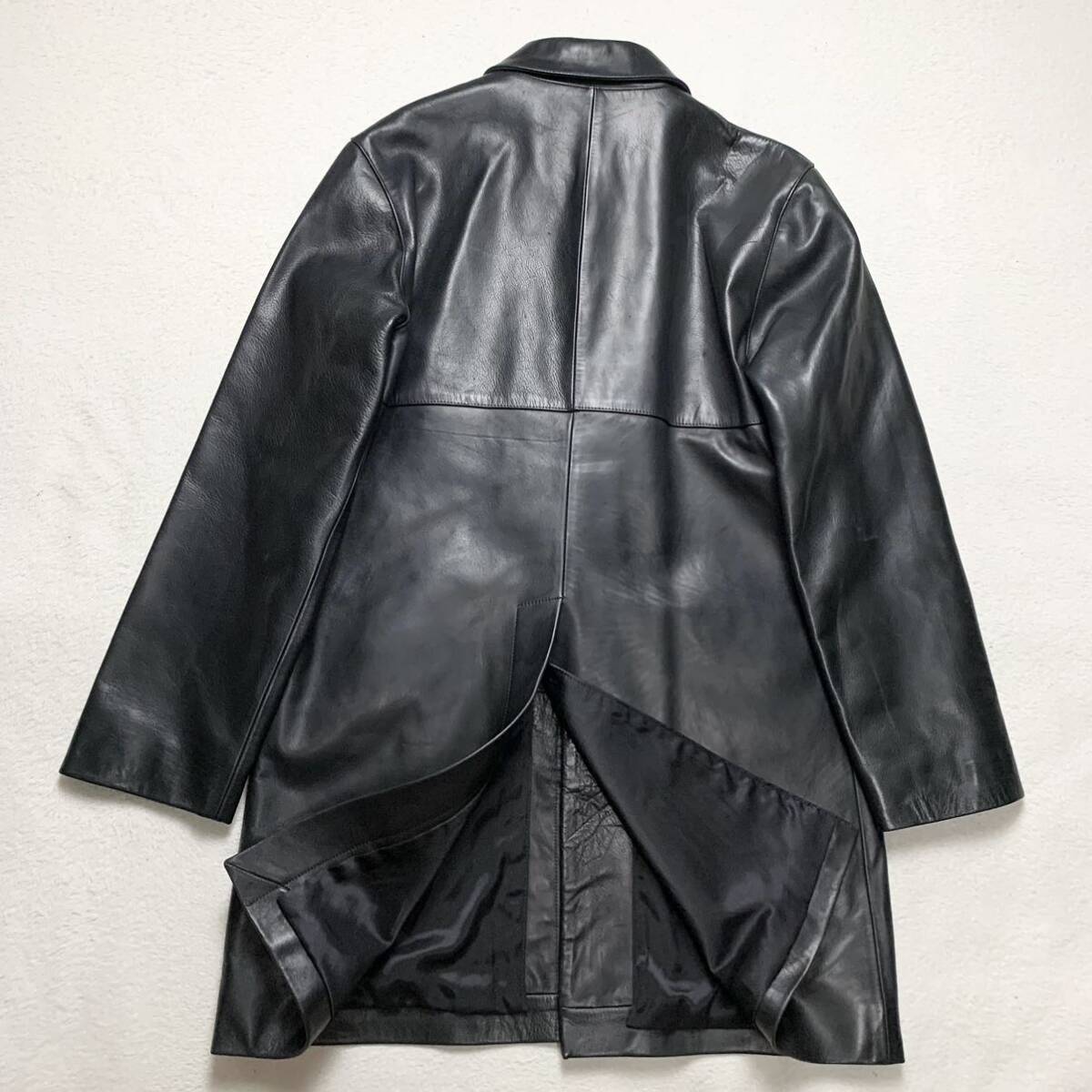 希少L A.P.C【極上のホースレザー】アーペーセー ステンカラーコート 比翼 ロング丈 ライダースジャケット ハイド 馬革 ブラック apc 1円