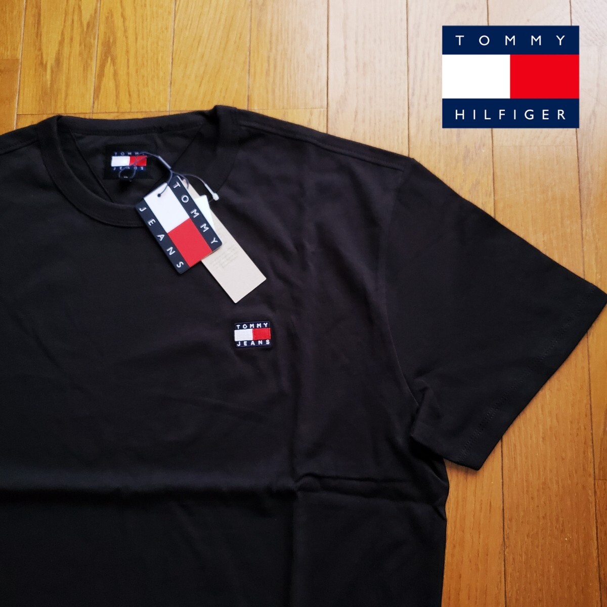 【新品】トミーヒルフィガー Mサイズ TOMMY JEANS ロゴ Tシャツ ブラック ワンポイント トミージーンズ_画像1