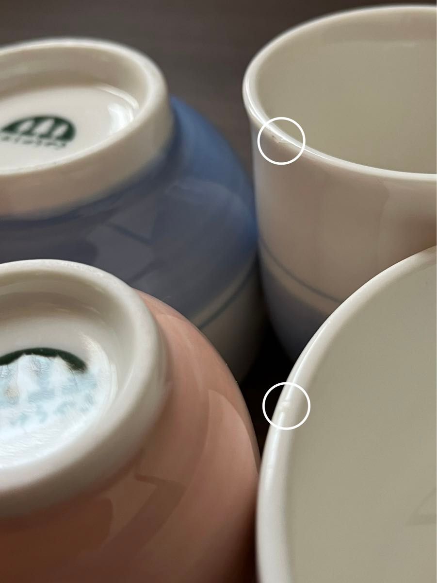used 森修焼 セット 器 ボウル 鉢 湯のみ ピンク ブルー ペア 茶碗 湯呑 カップ コップ 食器 白 陶器 2ヶ欠けヒビ有