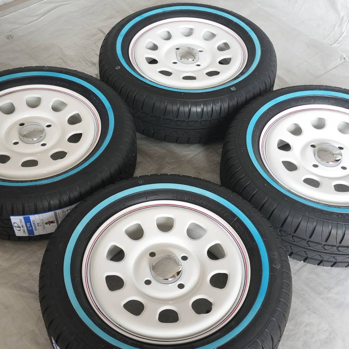 新品 デイトナ 13-4.5J＋40 4-100 ホワイト タイヤ付4本SET 165/65R13 ホワイトリボン バモス エブリイ NVAN (W2405-LL2)_画像2