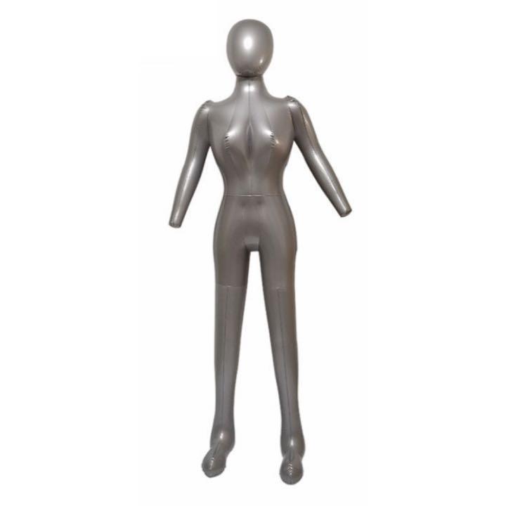 エアー マネキン トルソー 全身 女性タイプ ディスプレイ 衣装 展示 デッサン 空気人形 折り畳み 持ち運び コンパクト シルバー_画像1