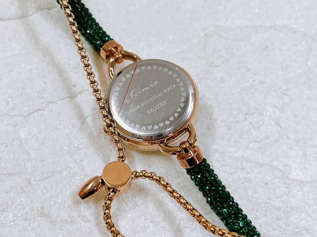 Kimio 腕時計 ブレスレットウォッチ グリーン クオーツ ラインストーン レディース 緑 美品 アクセサリーの画像6