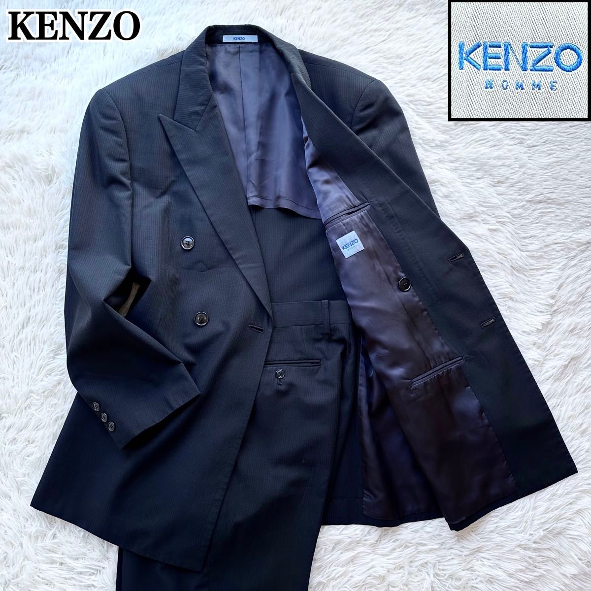 Vintage 90's KENZO ケンゾー ダブルブレスト セットアップスーツ ブラックスーツ 冠婚葬祭 XL 大きいサイズ
