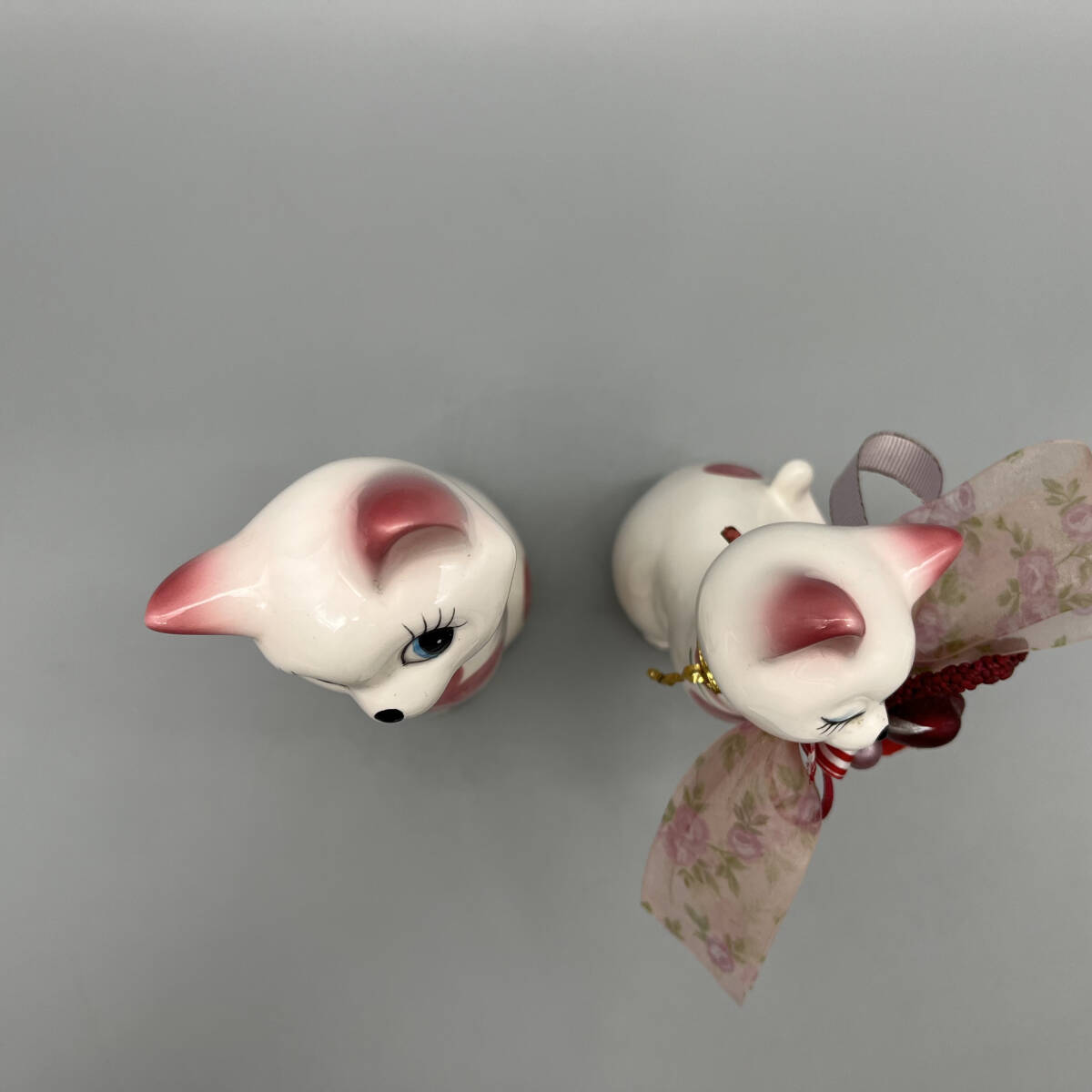 ネコ 置物 2体 セット ペア 陶器 猫 ねこ オブジェ インテリア 管:043006_画像5