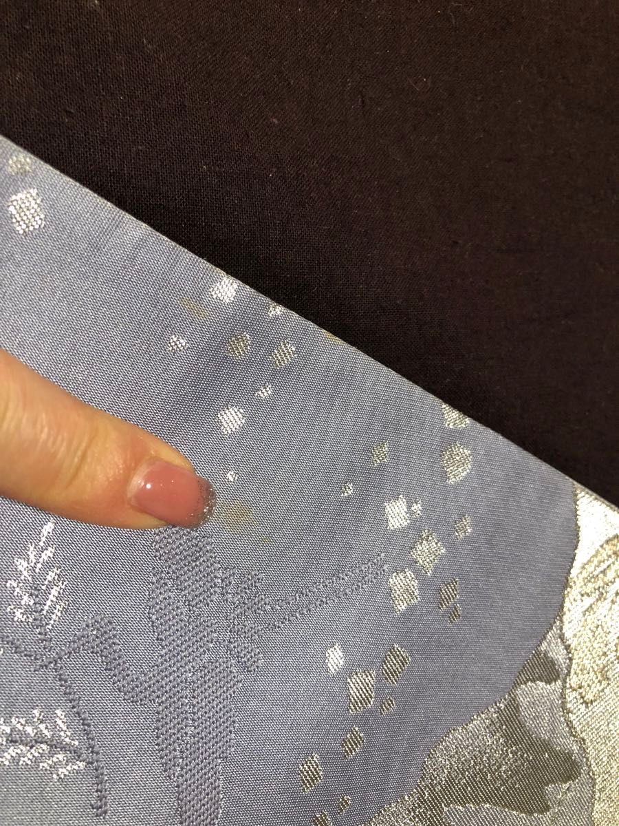 【袋帯】水色　銀糸　鶴　花　山　刺繍　高級　フォーマル　結婚式　お祝い　
