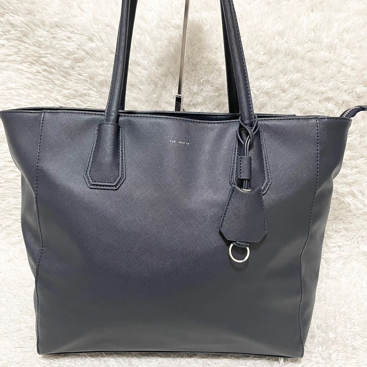  beautiful goods Takeo Kikuchi TAKEO KIKUCHI all leather shoulder .. tote bag briefcase business bag A4 storage possible PC work navy blue color navy 