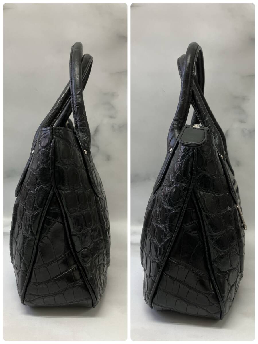 GRES グレ クロコダイル ハンドバッグ ブラック 黒 ワニ革の画像6