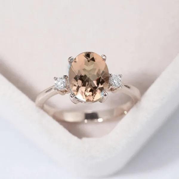 アクアマリン　指輪　リング　オーバル ジェム ダイヤモンド 　結婚指輪 記念日 誕生日★US 6号,7号,8号,9号,10号はすぐにお届けできます。_モルガナイト