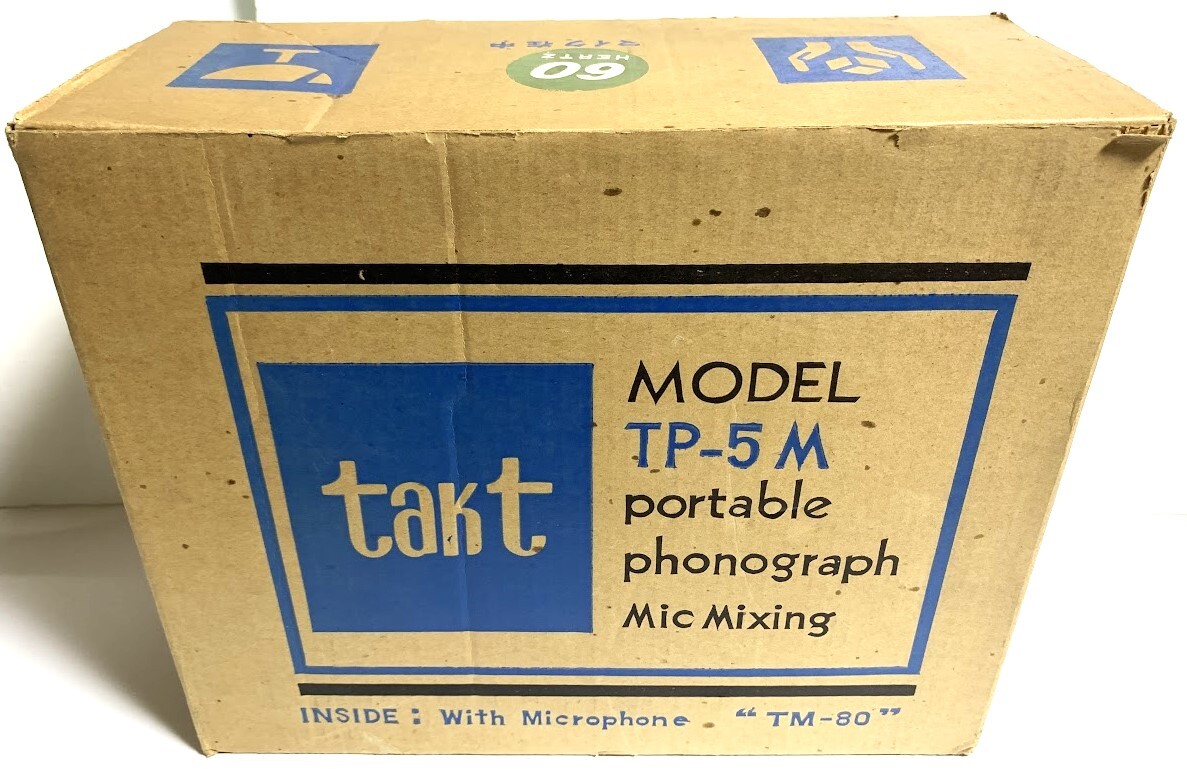 中古・動作確認品 日本製 トミクラ電機 ポータブルレコードプレーヤー takt TP-5M  マイクロフォン付き 現状品 当時物 昭和レトロの画像4