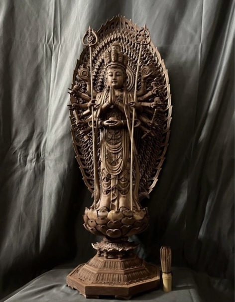 特大型高80cm 仏教工芸品　総楠製　井波彫刻　木彫仏像　千手観音菩薩立像_画像4