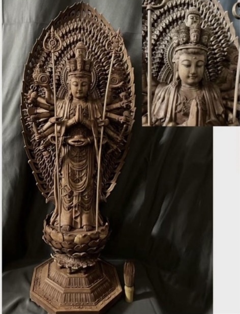特大型高80cm 仏教工芸品　総楠製　井波彫刻　木彫仏像　千手観音菩薩立像_画像1