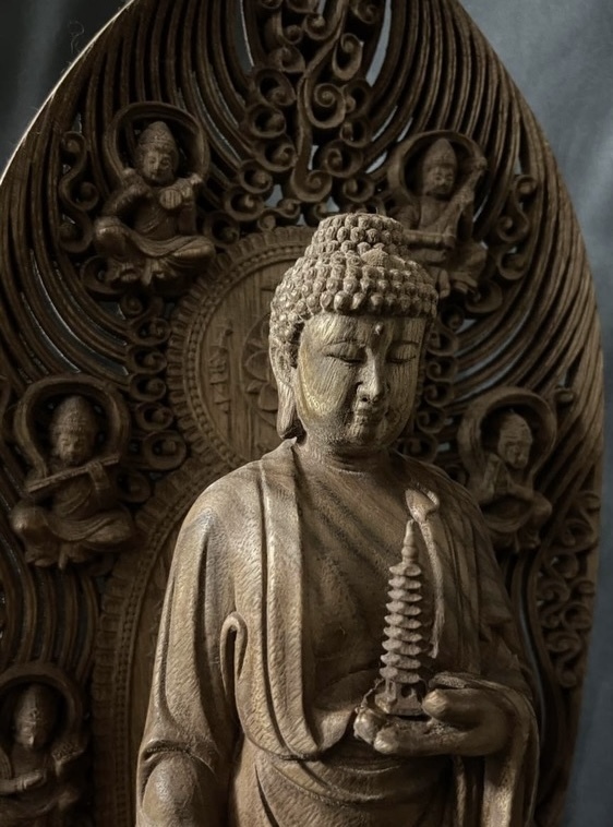 高45cm 仏教工芸品　総楠製　井波彫刻　極上彫　木彫仏像　薬師如来立像_画像8