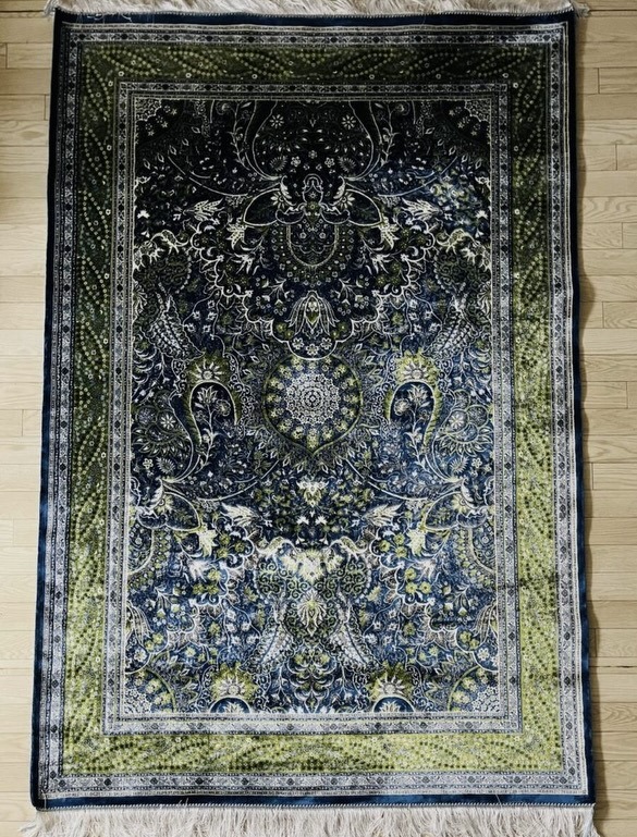 イラン産 高級ペルシャ絨毯 ネギン・マシュハド・ヘレル工房 総シルク 手織り 最高峰225万ノット 150×222cm #6の画像2