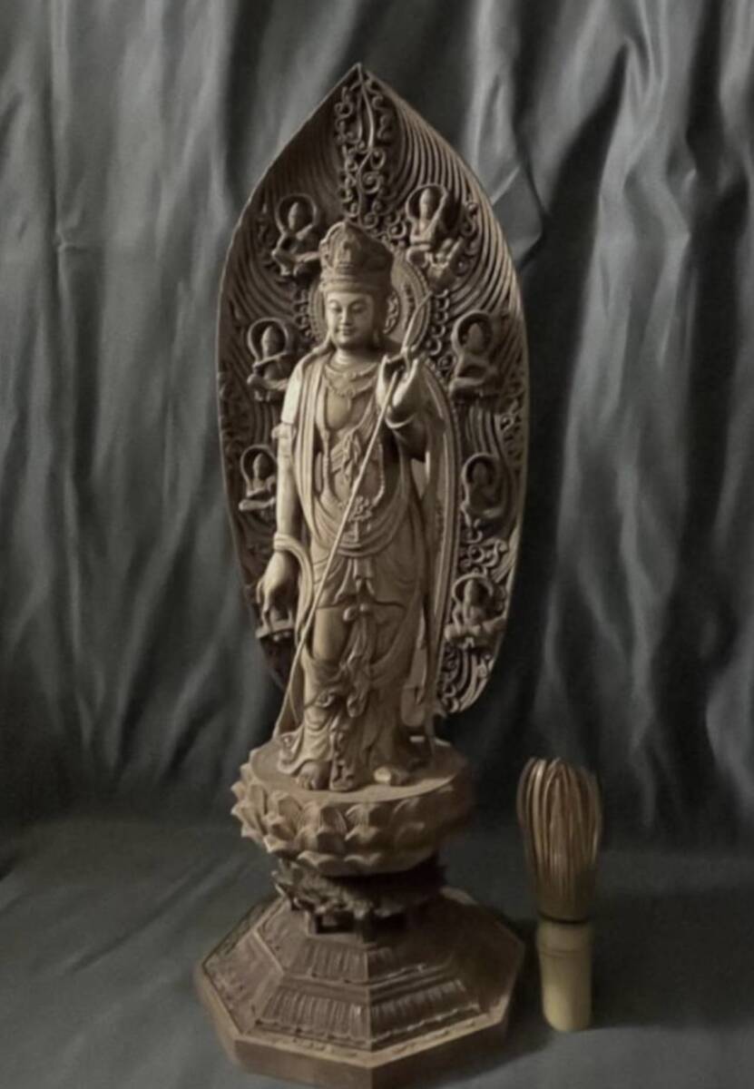 高45cm 仏教工芸品 総楠製 井波彫刻 極上彫 木彫仏像 日光菩薩立像の画像6