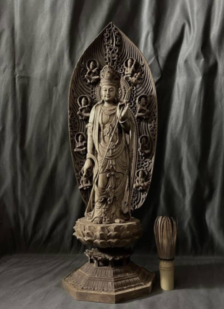 高45cm 仏教工芸品　総楠製　井波彫刻　極上彫　木彫仏像　日光菩薩立像_画像1