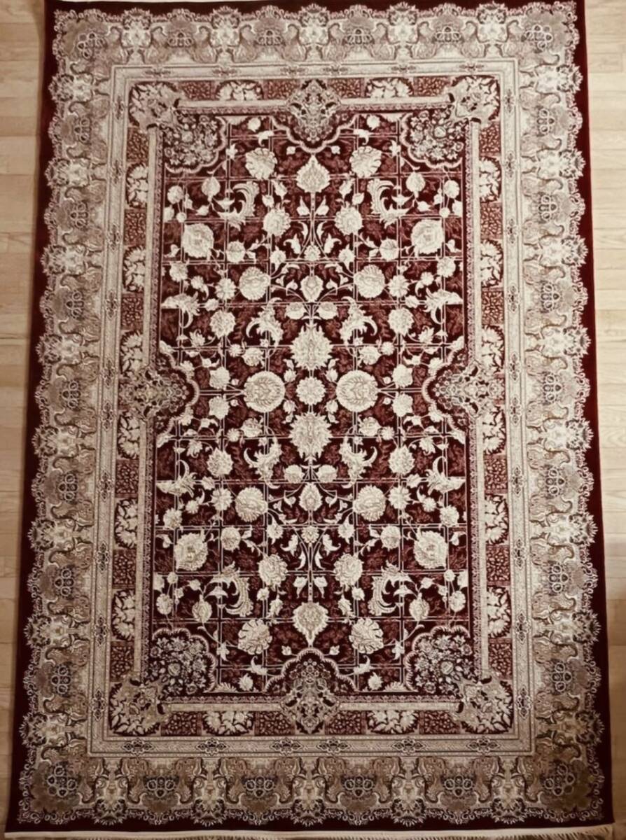 大判 最高峰約144万ノット シルク30％ウール70% イラン産手織り 高級ペルシャ絨毯 201×305cm #5の画像2