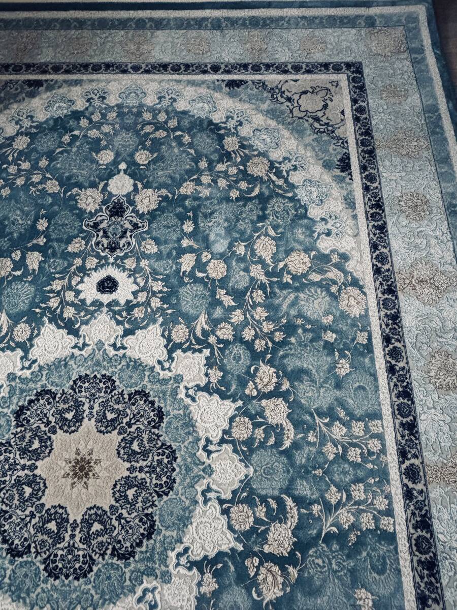 大判 最高峰約144万ノット シルク30％ウール70% イラン産手織り 高級ペルシャ絨毯 201×305cm #12の画像7
