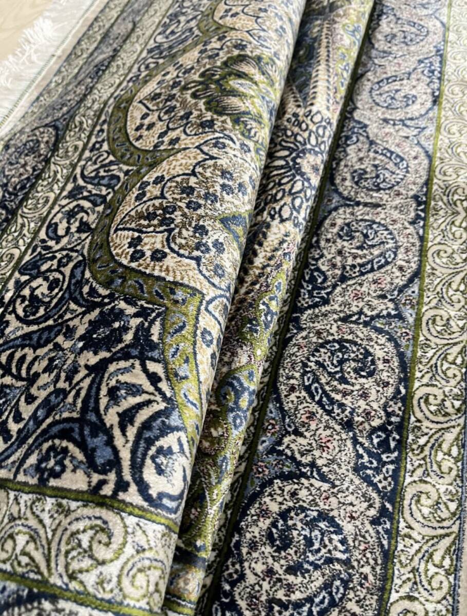 イラン産 高級ペルシャ絨毯 総シルク 手織り 最高峰225万ノット 101×152cm #15の画像3
