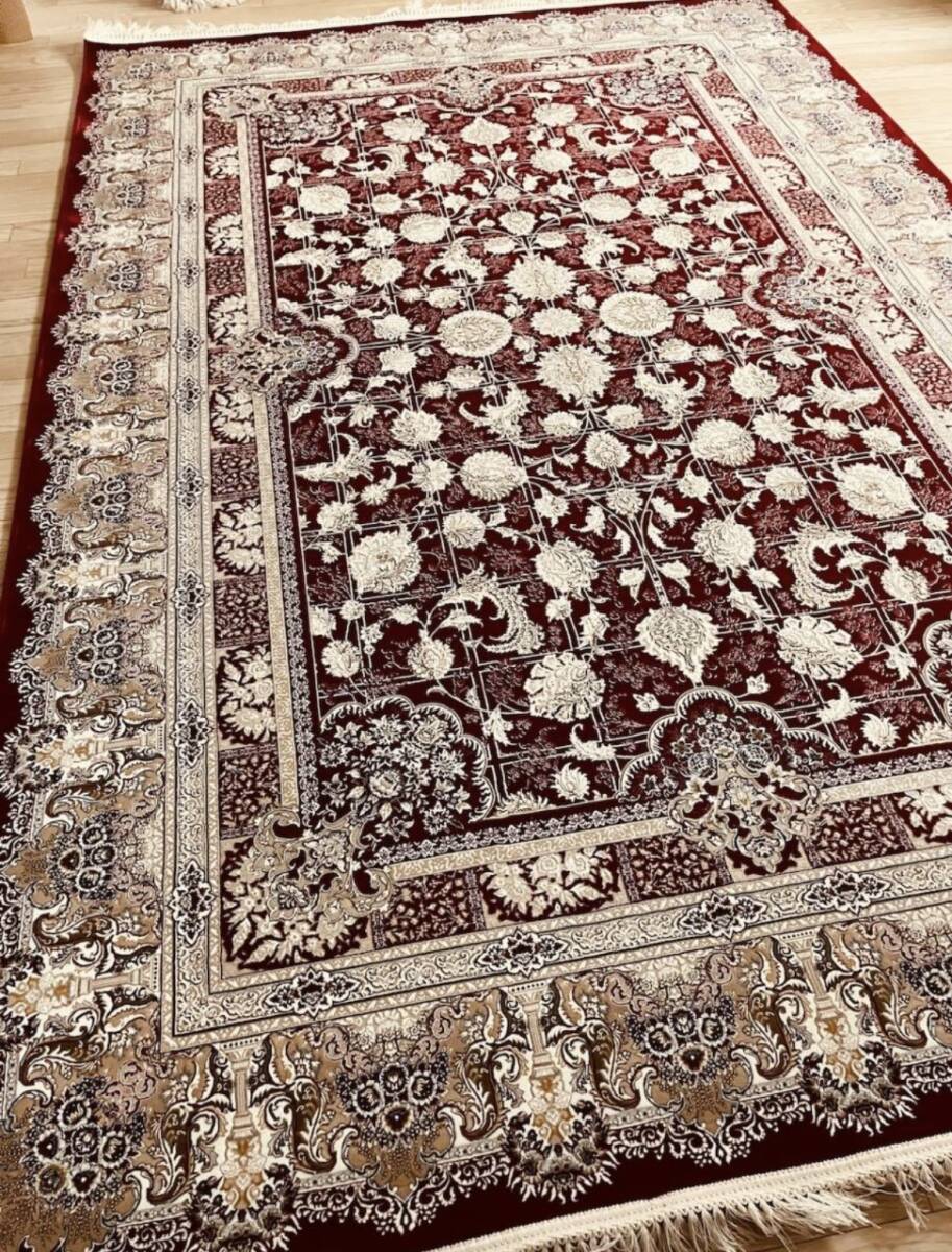大判 最高峰約144万ノット シルク30％ウール70% イラン産手織り 高級ペルシャ絨毯 201×305cm #5の画像7