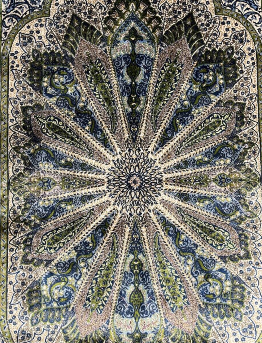 イラン産 高級ペルシャ絨毯 総シルク 手織り 最高峰225万ノット 101×152cm #15の画像7