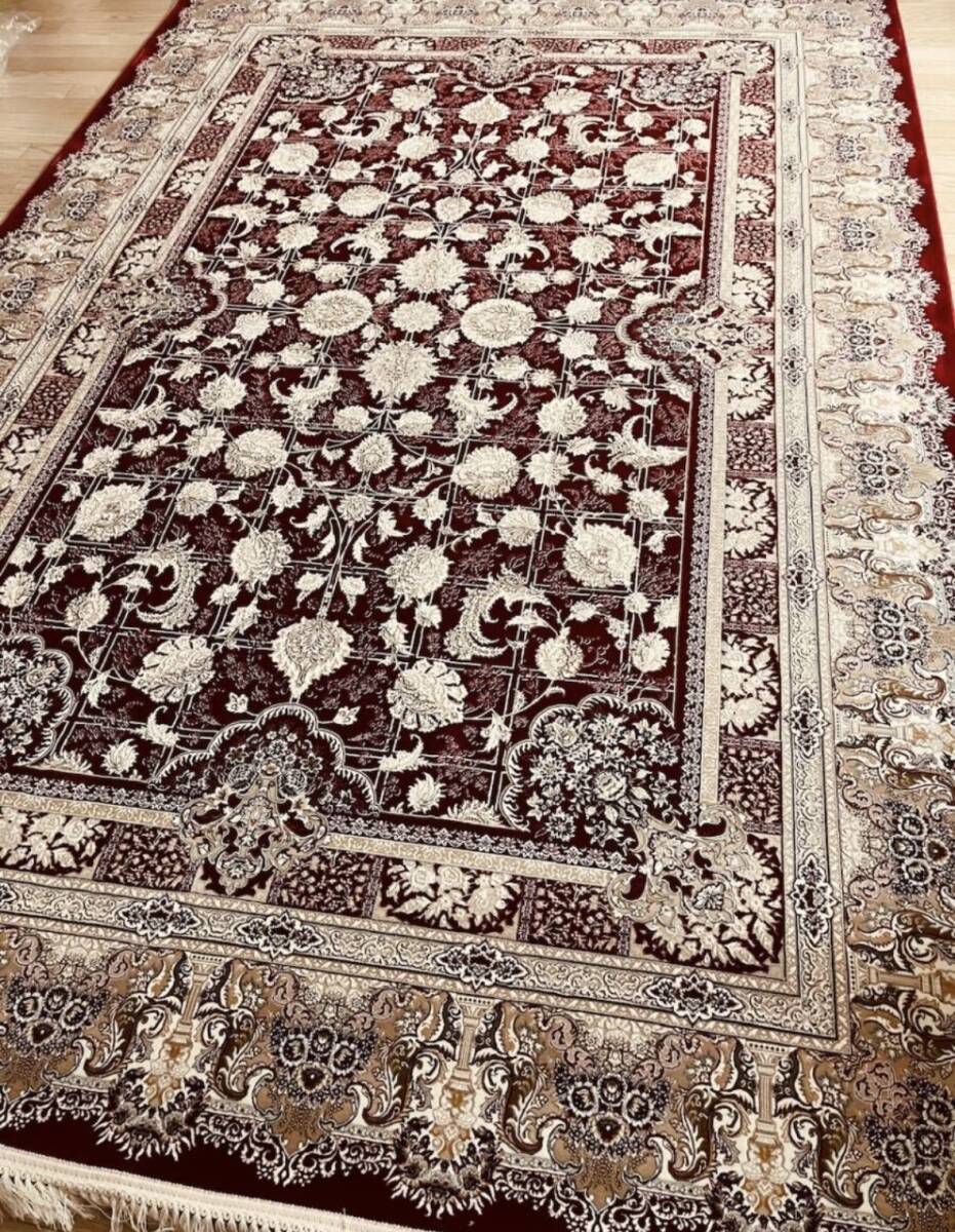 大判 最高峰約144万ノット シルク30％ウール70% イラン産手織り 高級ペルシャ絨毯 201×305cm #5の画像6
