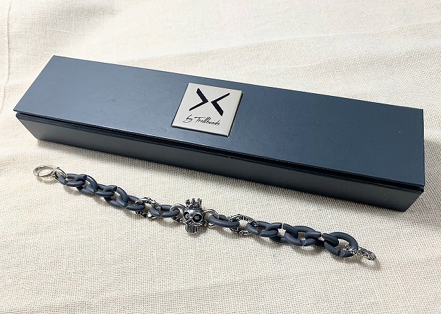 エックスバイトロールビーズ X by Trollbeads ラバーチェーン×シルバー925 スカル ドクロ ブレスレット ケース付きの画像3