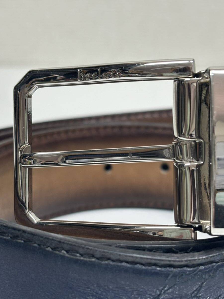 #* Berluti Berluti kali graph .- leather silver metal fittings belt men's blue group #*