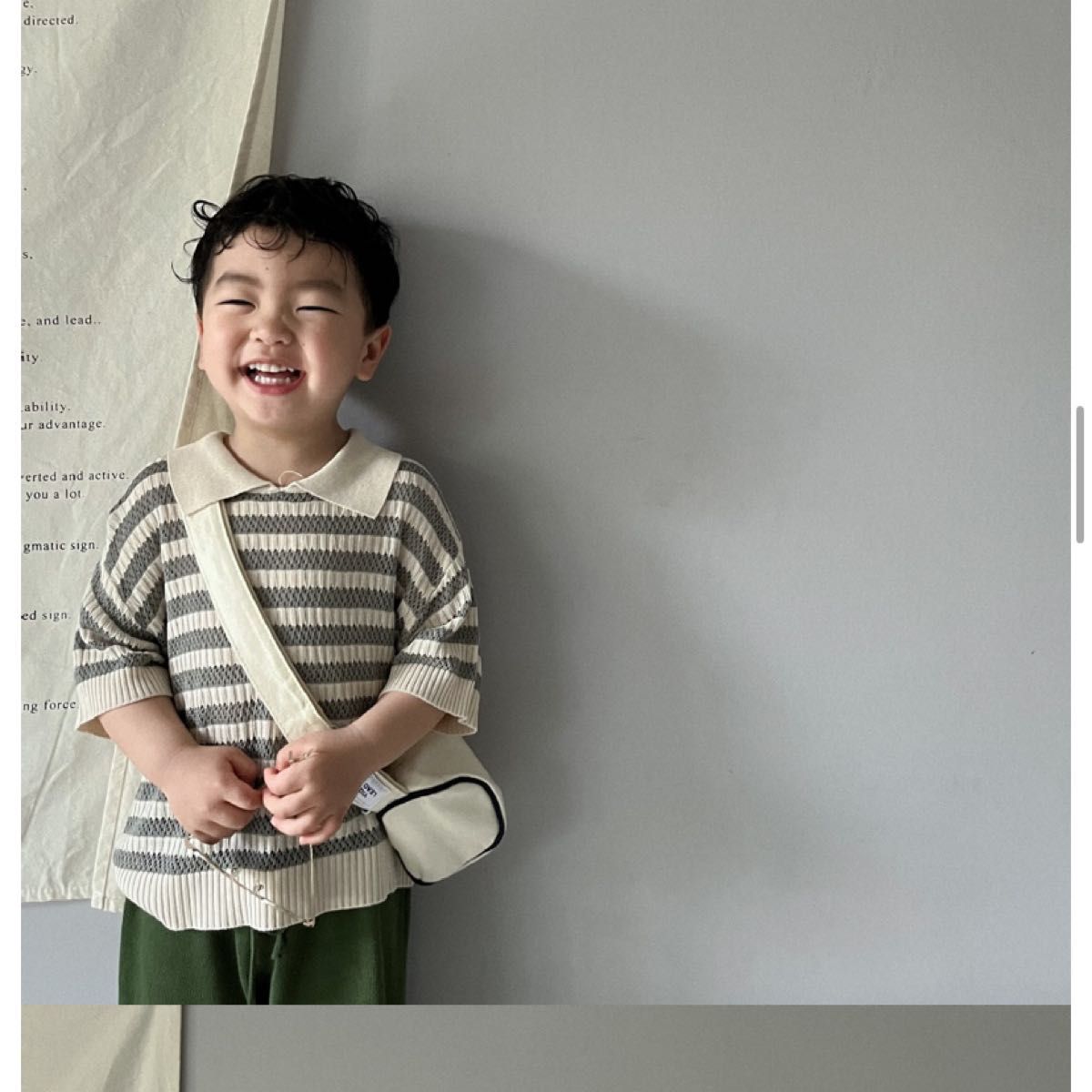 【残りわずか!!】透かし編み 襟付き ボーダートップス グレー100韓国風子ども服 キッズ