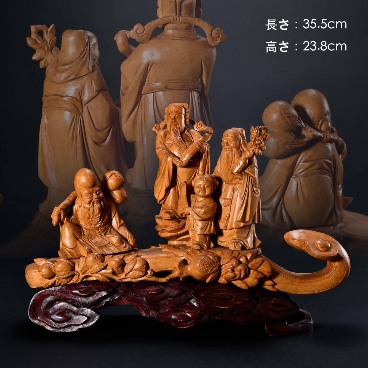 中国美 木彫り ツゲ 唐木 黄楊 彫唐子人物 置物 唐物 br10256 - 美術品
