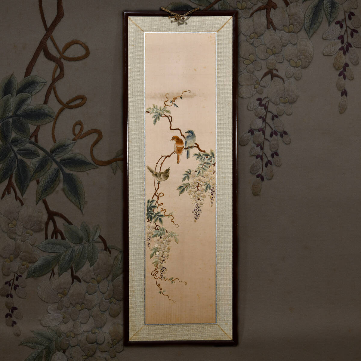br10511 China изобразительное искусство вышивка сумма цветы и птицы map картина в раме China вышивка Tang предмет 100x34.5cm