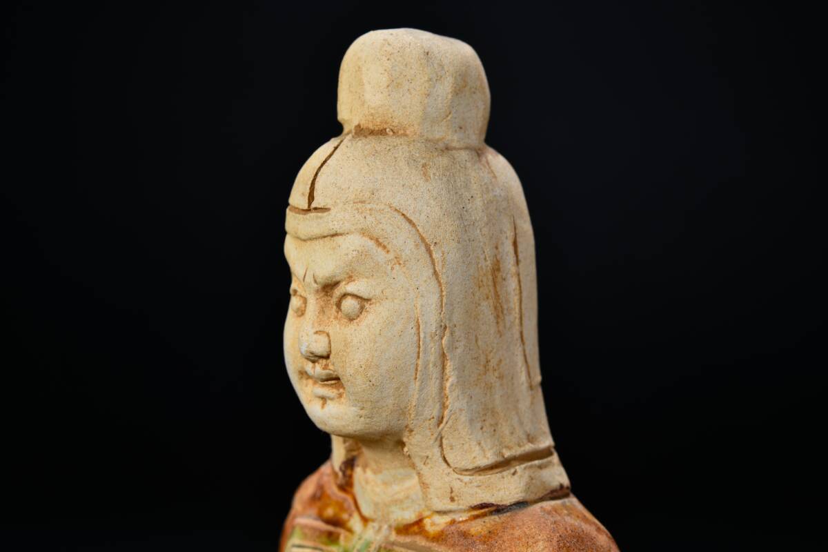 br10389 中国美術 唐三彩 力士立像 人物置物 陶器 中国古玩 高17.4cmの画像4