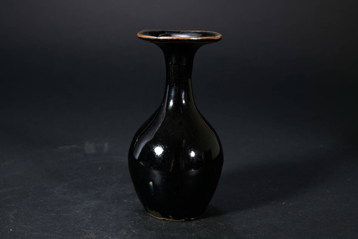 br10180 中国古玩 宋時代天目花瓶 建窯 陶磁器 置物 花器 箱付 時代物 唐物 高16cmの画像2