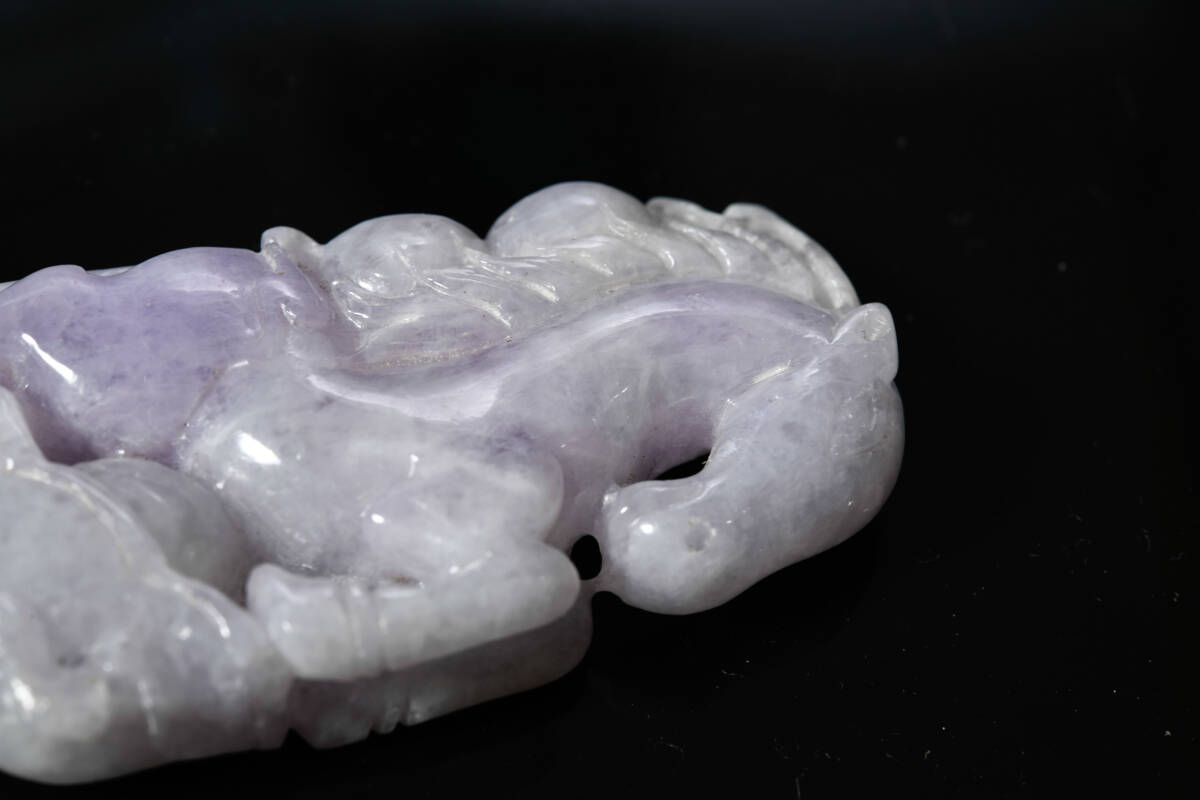 br10479 China fine art lavender .. jade sculpture . writing netsuke 3 point set Tang thing 