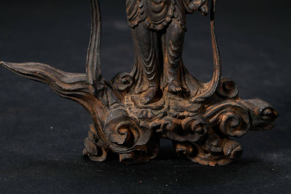 br10520 仏教美術 木彫り 平等院 雲中供養菩薩 仏像立像 置物 箱付 高13.4cm 121.3g_画像6