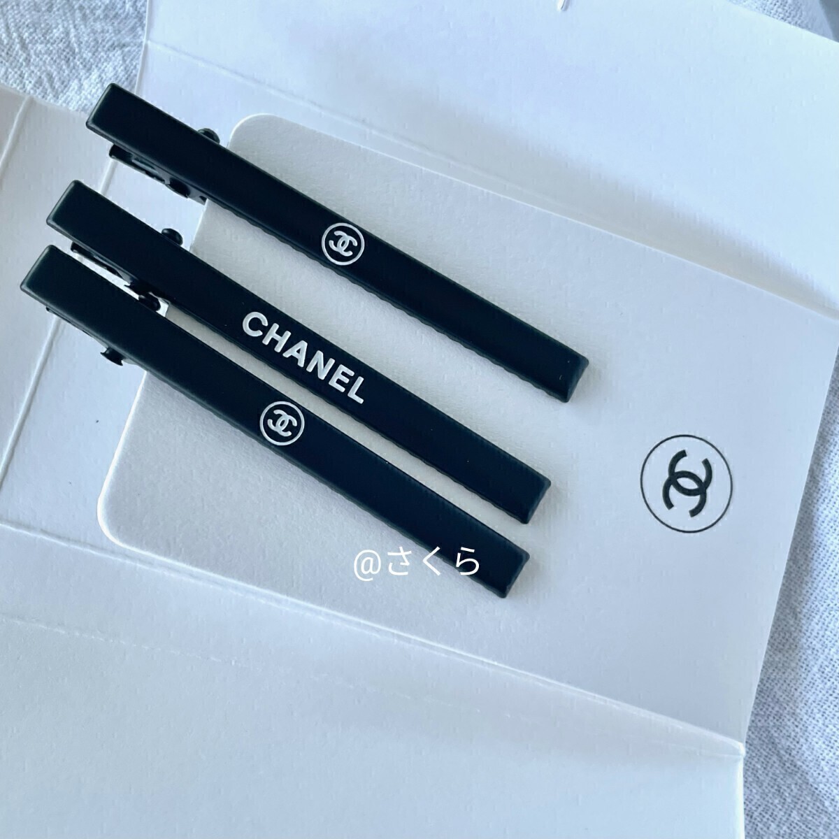 値下げ シャネル CHANEL ノベルティ ヘアクリップ ヘアピン ブランド ブラック ロゴ ヘアアクセ 黑 非売品 新品未使用の画像3