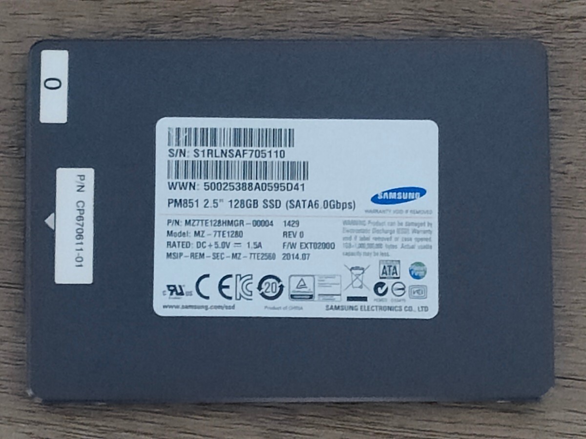 SAMSUNG PM851 2.5inch SATAⅢ Solid State Drive 128GB 【内蔵型SSD】の画像1