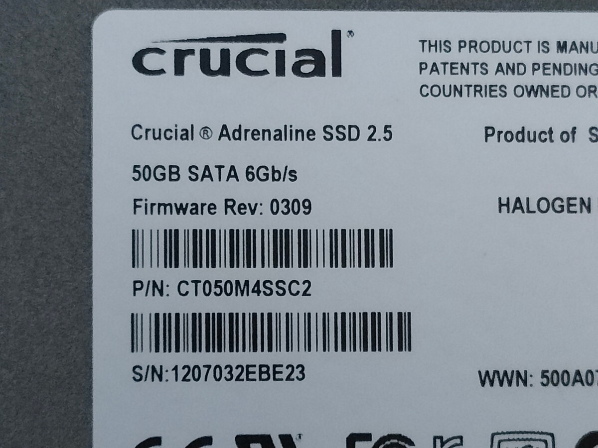 Crucial ADRENALINE 2.5inch SATAⅢ Solid State Drive 50GB [ built-in type SSD]