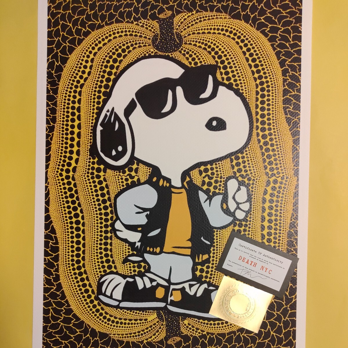 DEATH NYC 世界限定100枚 アートポスター SNOOPY スヌーピー 草間彌生 南瓜 かぼちゃ PEANUTS トム エバハート 現代アート ポップアートの画像4