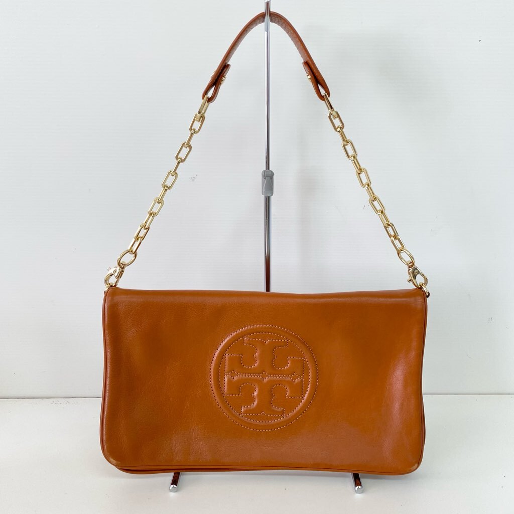 1円～ A-9 60 TORY BURCH トリーバーチ チェーンショルダーバッグ 2WAY セカンドバッグ クラッチバッグ ブラウン ロゴの画像1