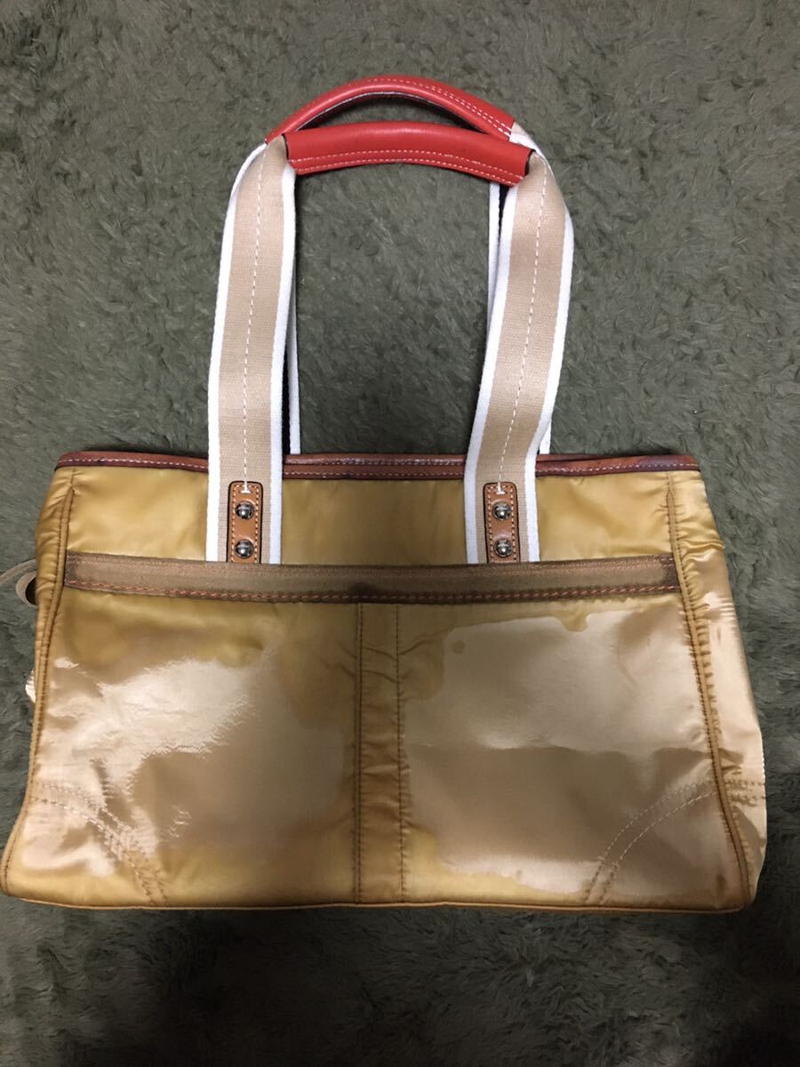 coach コーチ ショルダーバッグ 布 革縁　難あり　COACH レザー トートバッグ_画像2