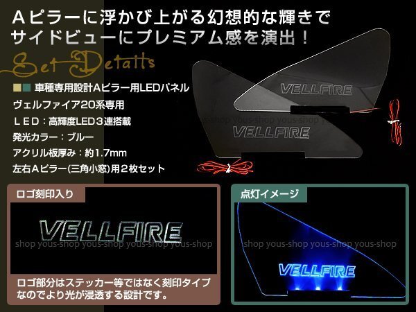 送料無料 LED三角窓 Aピラー LEDパネル ヴェルファイア 20系 青_画像2