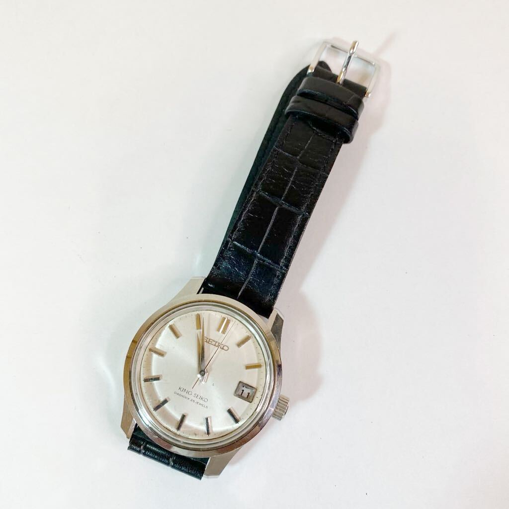 KING SEIKOキングセイコー 44KS 4402-8000 シルバー文字盤 SEIKO製レザーバンド クロコ型押し 手巻き メンズ腕時計 稼働品の画像3