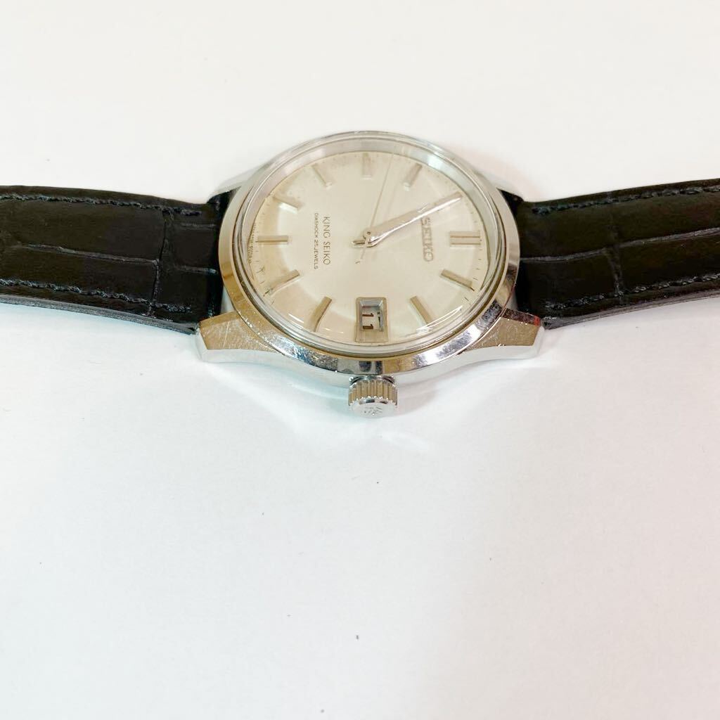 KING SEIKOキングセイコー 44KS 4402-8000 シルバー文字盤 SEIKO製レザーバンド クロコ型押し 手巻き メンズ腕時計 稼働品の画像4