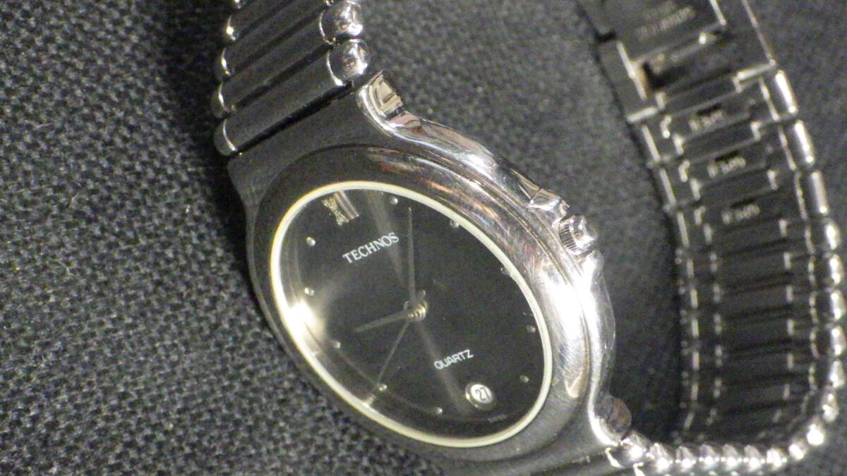  美品☆テクノス technos QUARTZ ブラック文字盤 メンズ クォーツ腕時計 動作品☆の画像6