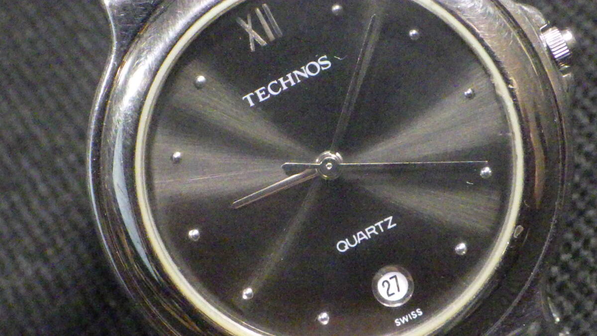  美品☆テクノス technos QUARTZ ブラック文字盤 メンズ クォーツ腕時計 動作品☆の画像10