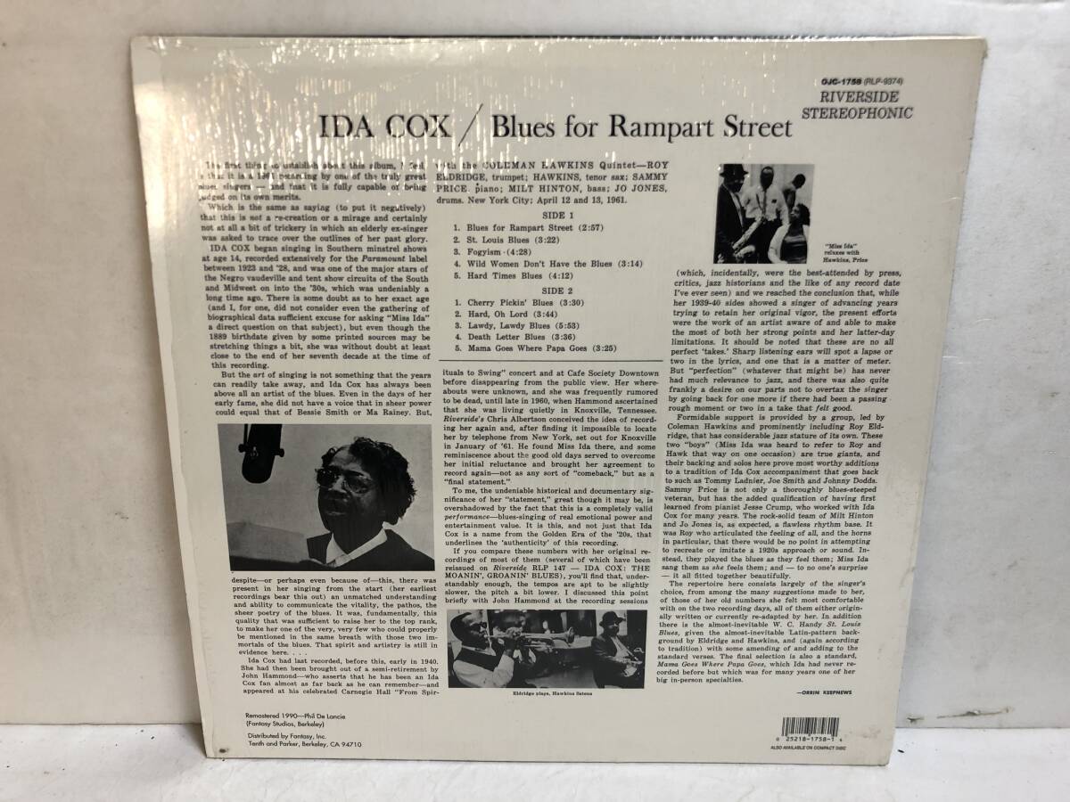 40407S US盤 12inch LP★IDA COX WITH THE COLEMAN HAWKINS QUINTET/BLUES FOR RAMPART STREET★OJC-1758_画像2