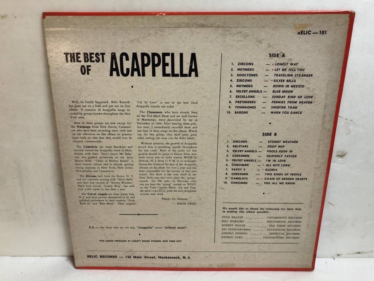 40412S 輸入盤 12inch LP★THE BEST OF ACAPPELLA/20 Songs★Relic L.P. 101_画像2