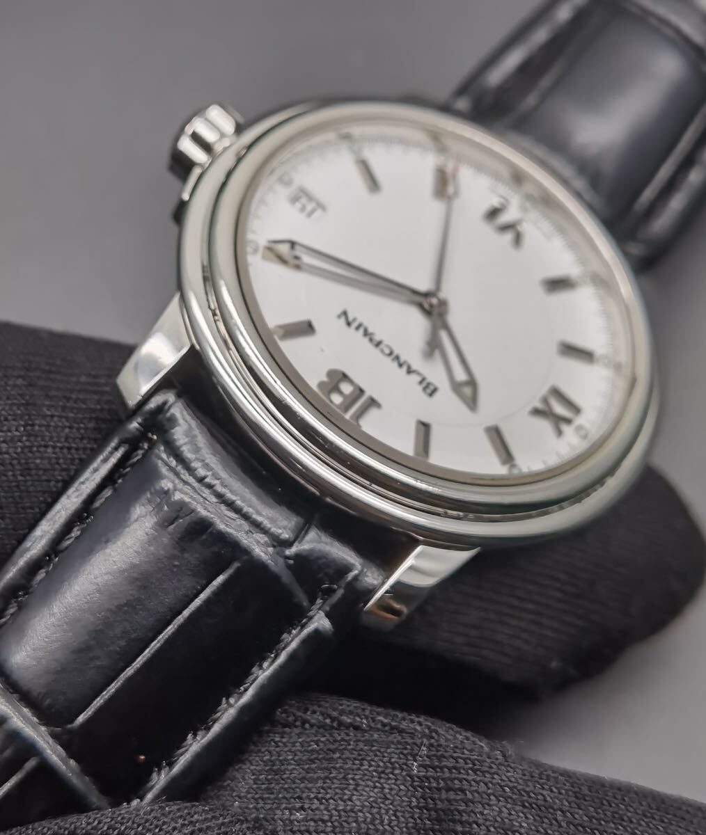 中古 ブランパン BLANCPAIN レマン ウルトラスリム 2101-1127-11 白 ホワイト文字盤 10周年記念 Cal.115 デイト SS メンズ 自動巻き 腕時計