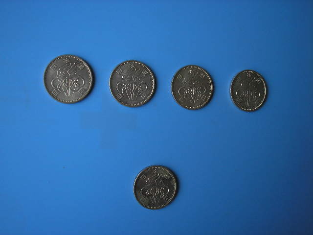 東京オリンピック記念百円硬貨 1964 昭和39年 100円硬貨5枚 送180円の画像2